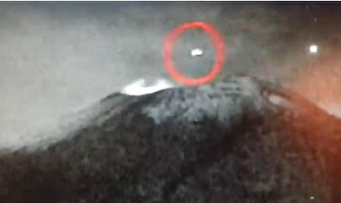 Video capture from a video showing UFOs around a Mexican volcano