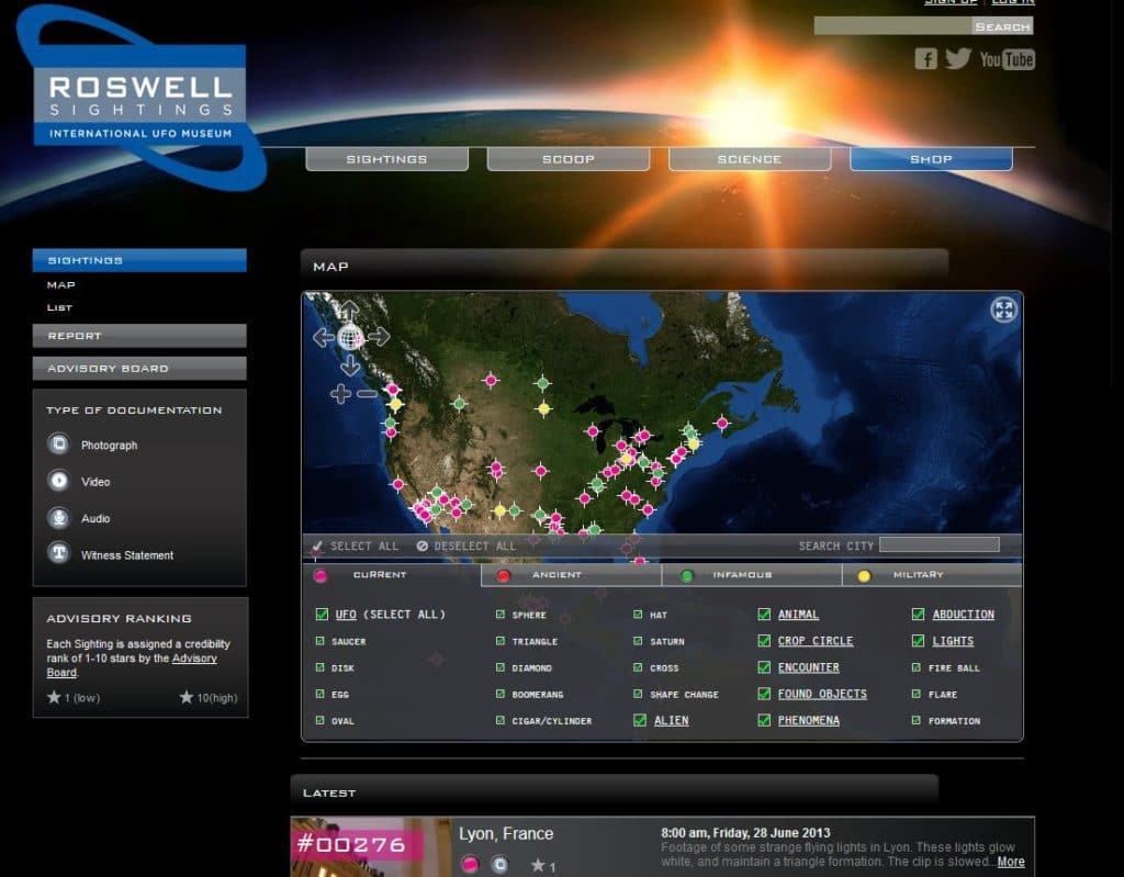 Roswell UFO Reporting Center Website