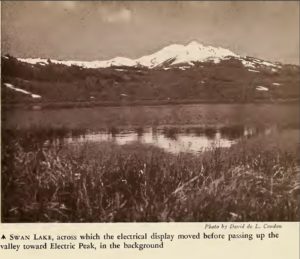 Swan Lake in Yellowstone, where a strange blue electric cloud was seen. 