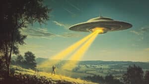 1970s UFO abducting someone