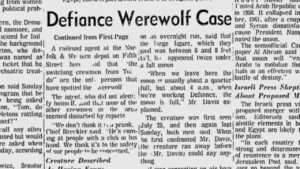News clipping about the Defiance Ohio Werewolf
