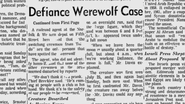 News clipping about the Defiance Ohio Werewolf