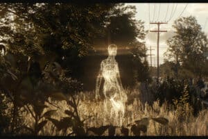 Translucent lucent humanoid seen along the highway in Seattle.