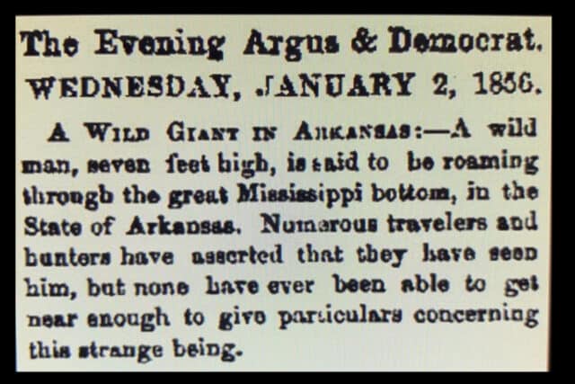 newsclipping from the 1856 wild man sightings in Arkansas.