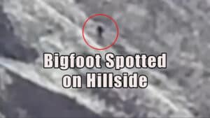 Bigfoot filmed running across a rugged hillside.