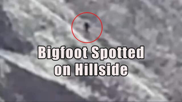Bigfoot filmed running across a rugged hillside.